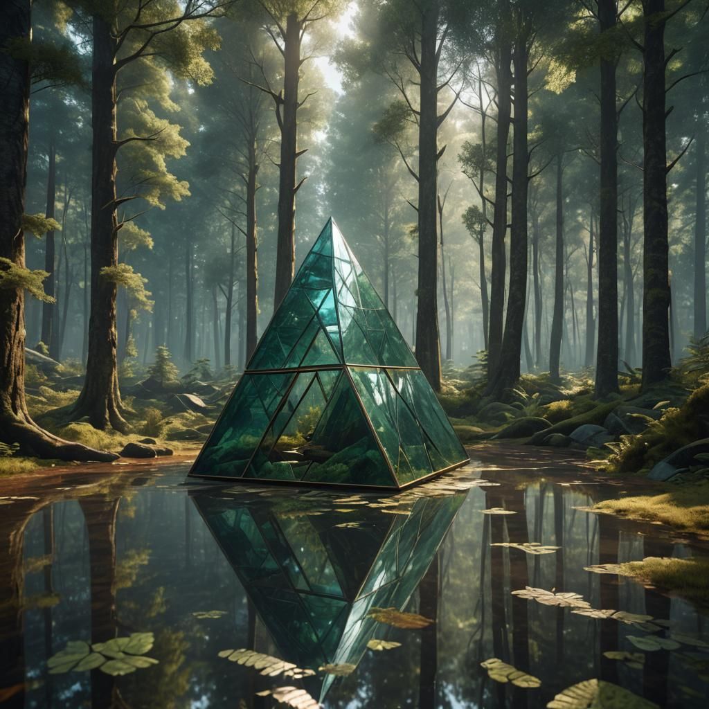 Tetrahedron Glass House in Forest, Post-Modern Architecture