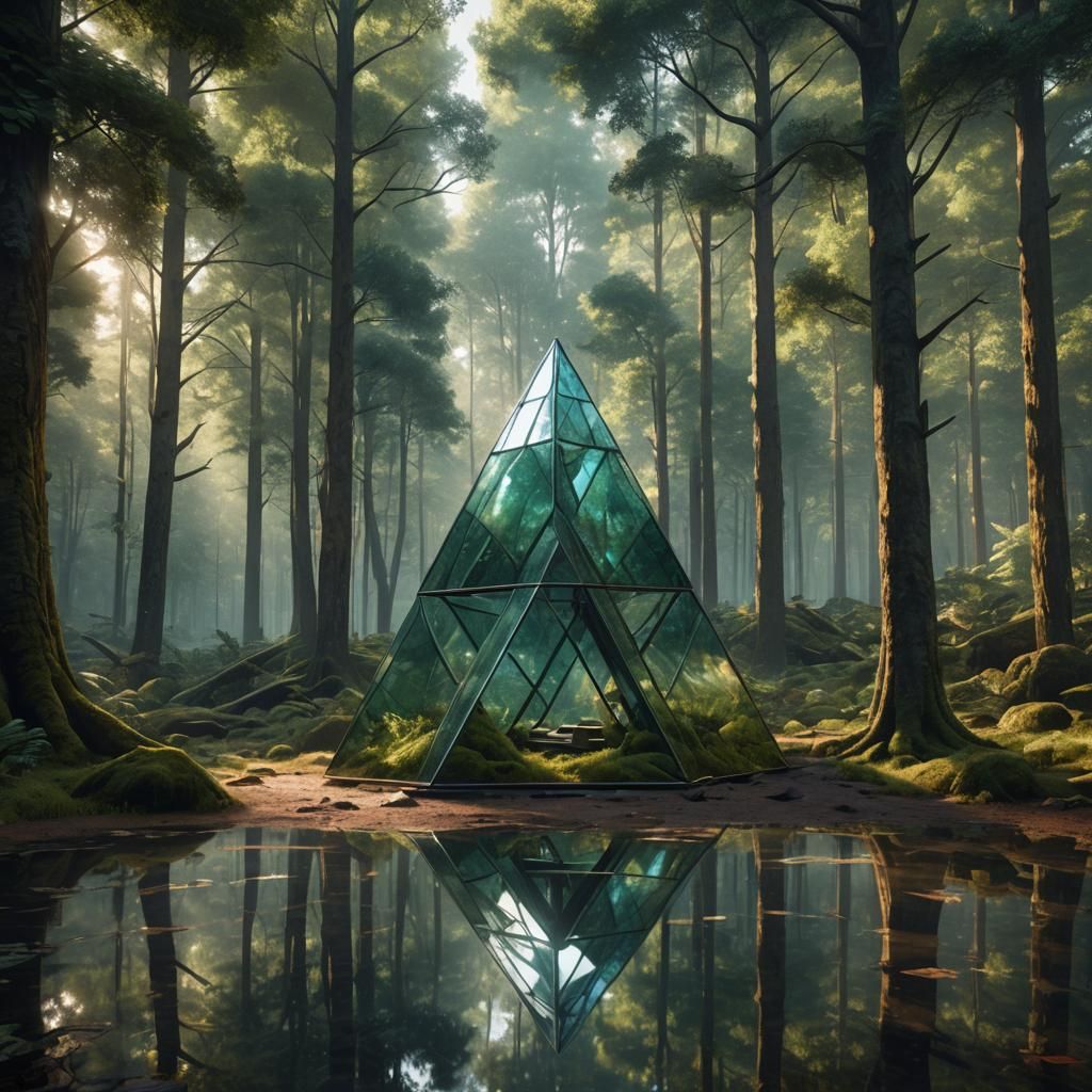 Reflective Tetrahedron House in Forest, Postmodern Architect...