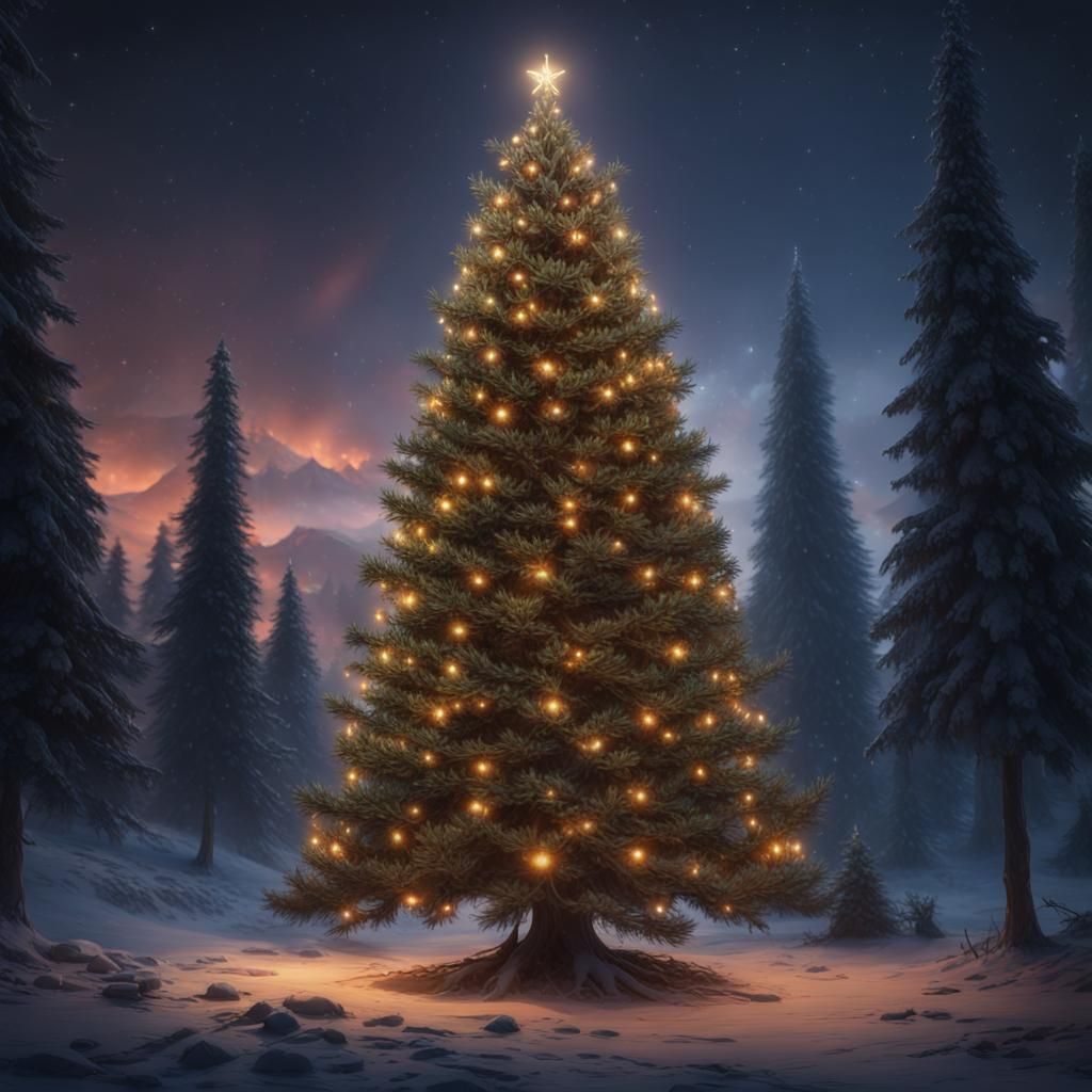 Glowing Christmas Tree in Detailed Matte Painting