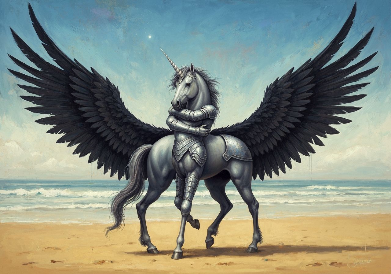 Zephyr Unicorn Hugging on Beach in Metaphysical Style
