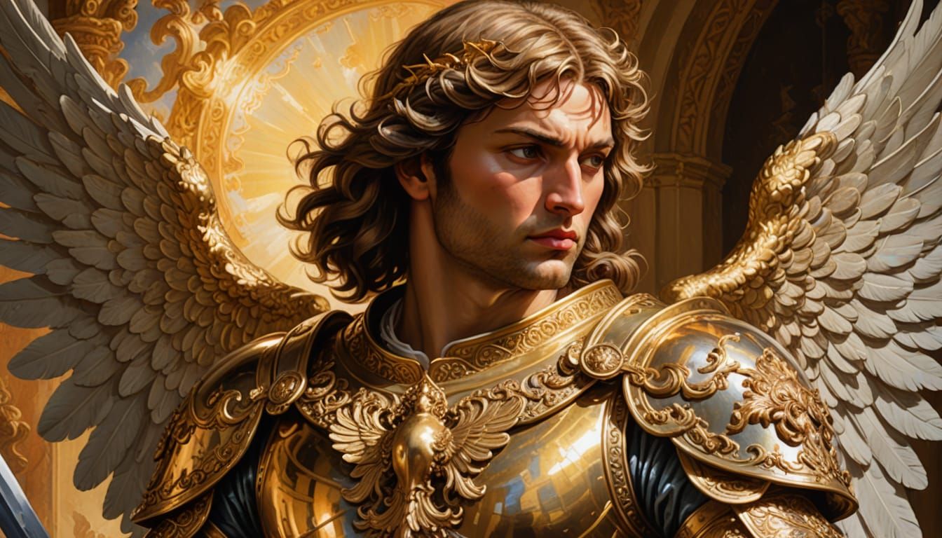 Baroque Archangel Michael Portrait in Ornate Armor