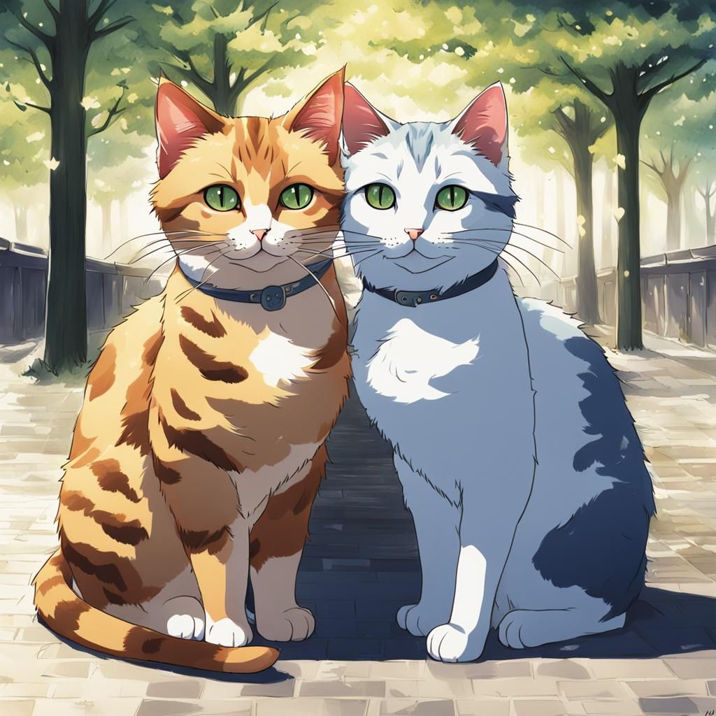 Cats in Love: Anime-Inspired Manga Illustration