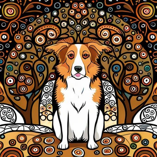 Botanical Tree of Life Dog in Art Nouveau Style