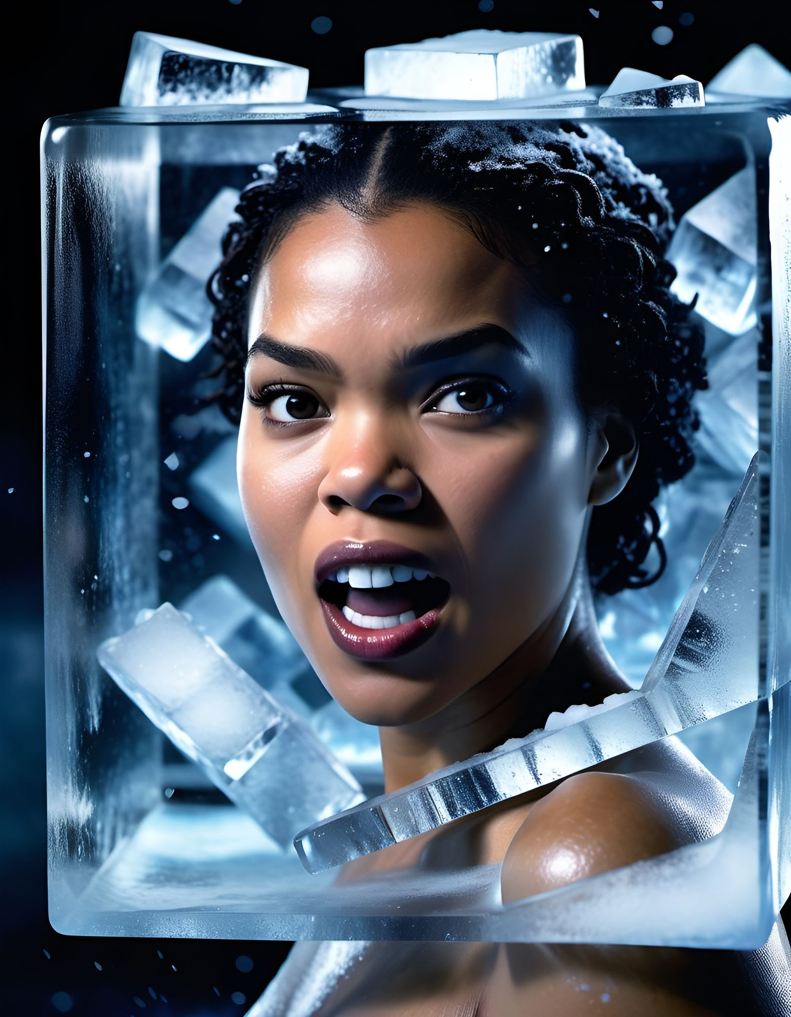 Scream Queen Encased in Ice: Hyperrealistic Sci-Fi Portrait