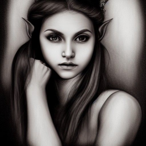 Detailed Charcoal Portrait of a Beautiful Elf Woman