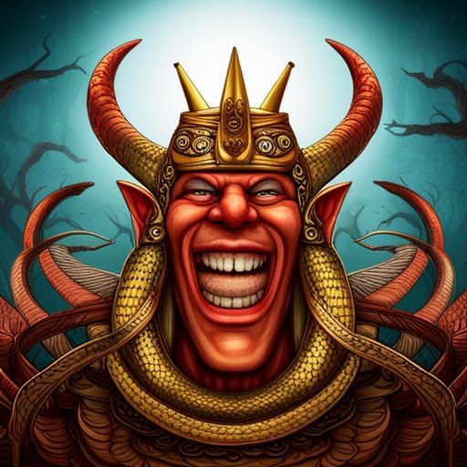 Cartoon Antichrist King on Hell Throne