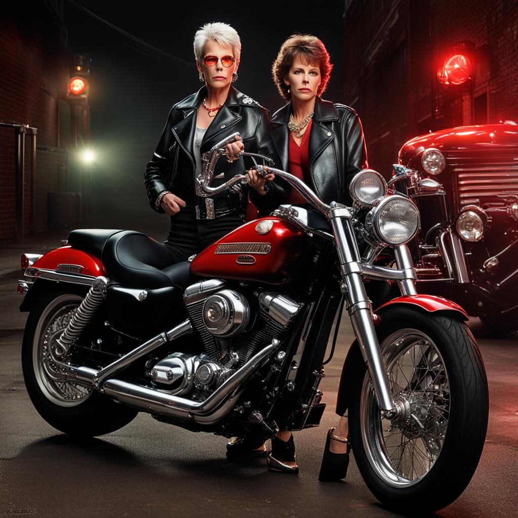 Teenage Mean Girl with Rottweiler and Motorcycle