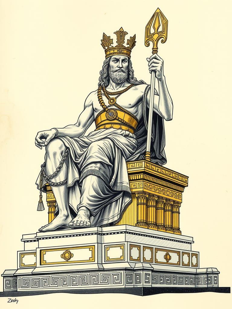 The majestic Statue of Zeus at Olympia (Greece)