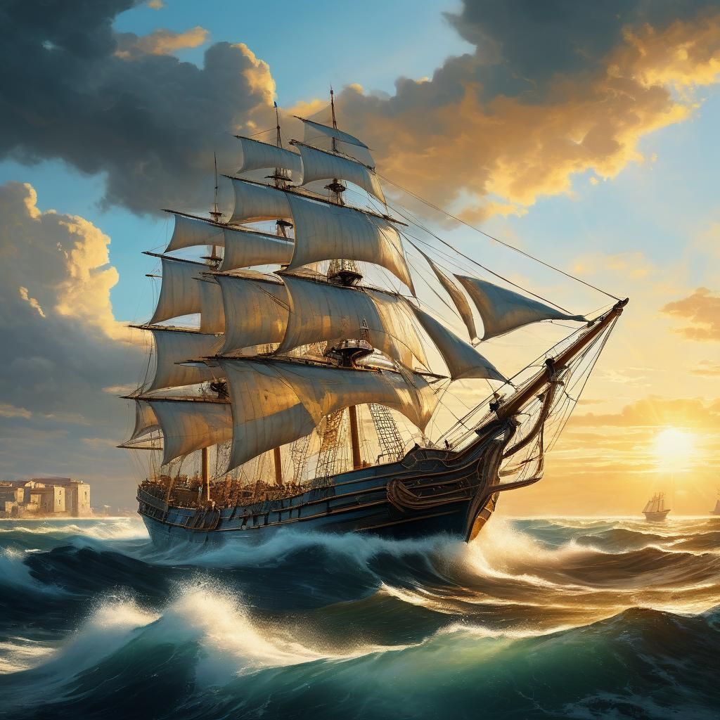 Roman Ship Sails to Syracuse: Baroque Maritime Oil Painting