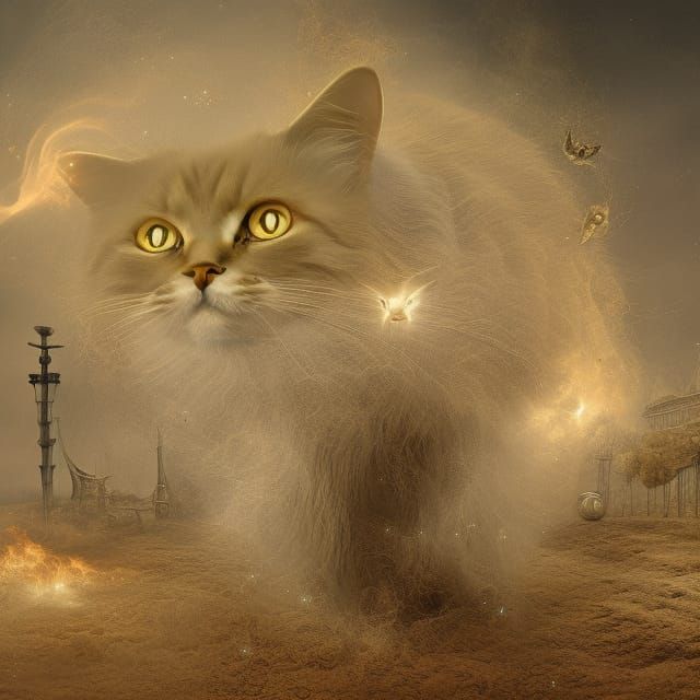 Ethereal Steampunk Cat Ghost in Hyperdetailed Digital Art
