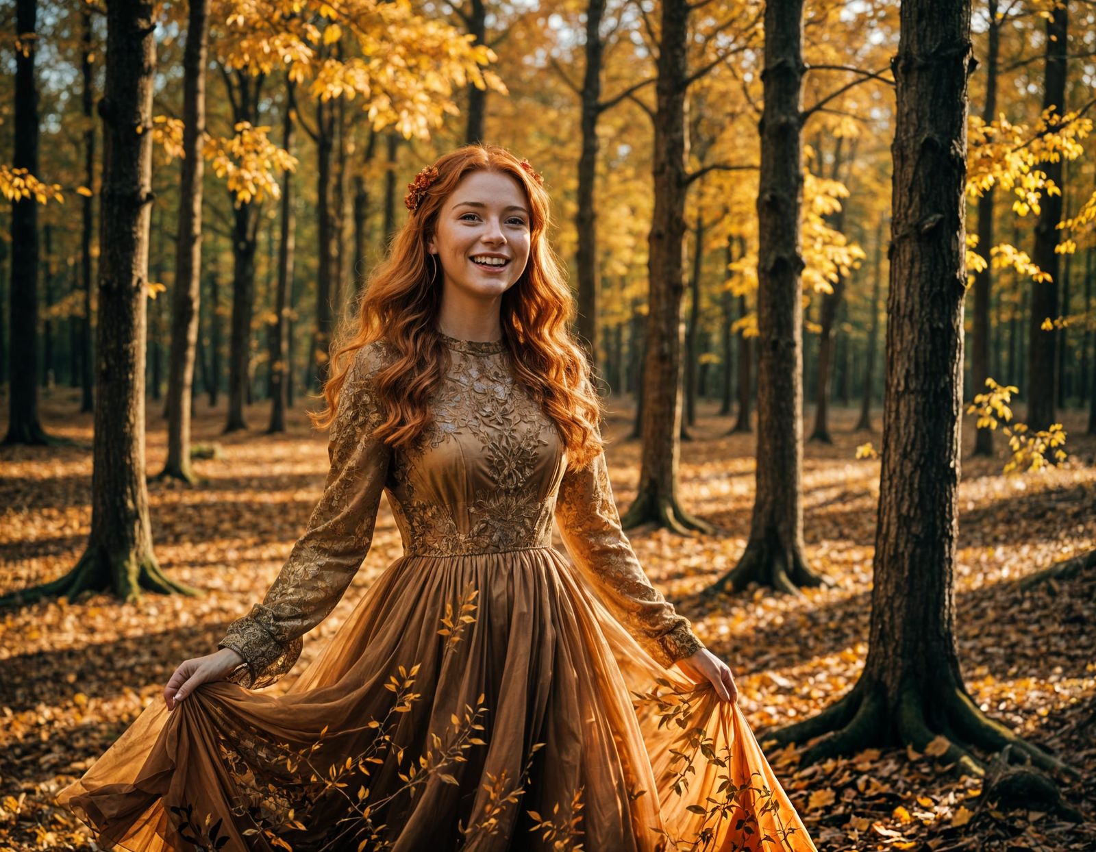 Ethereal Autumn Girl in Epic Forest