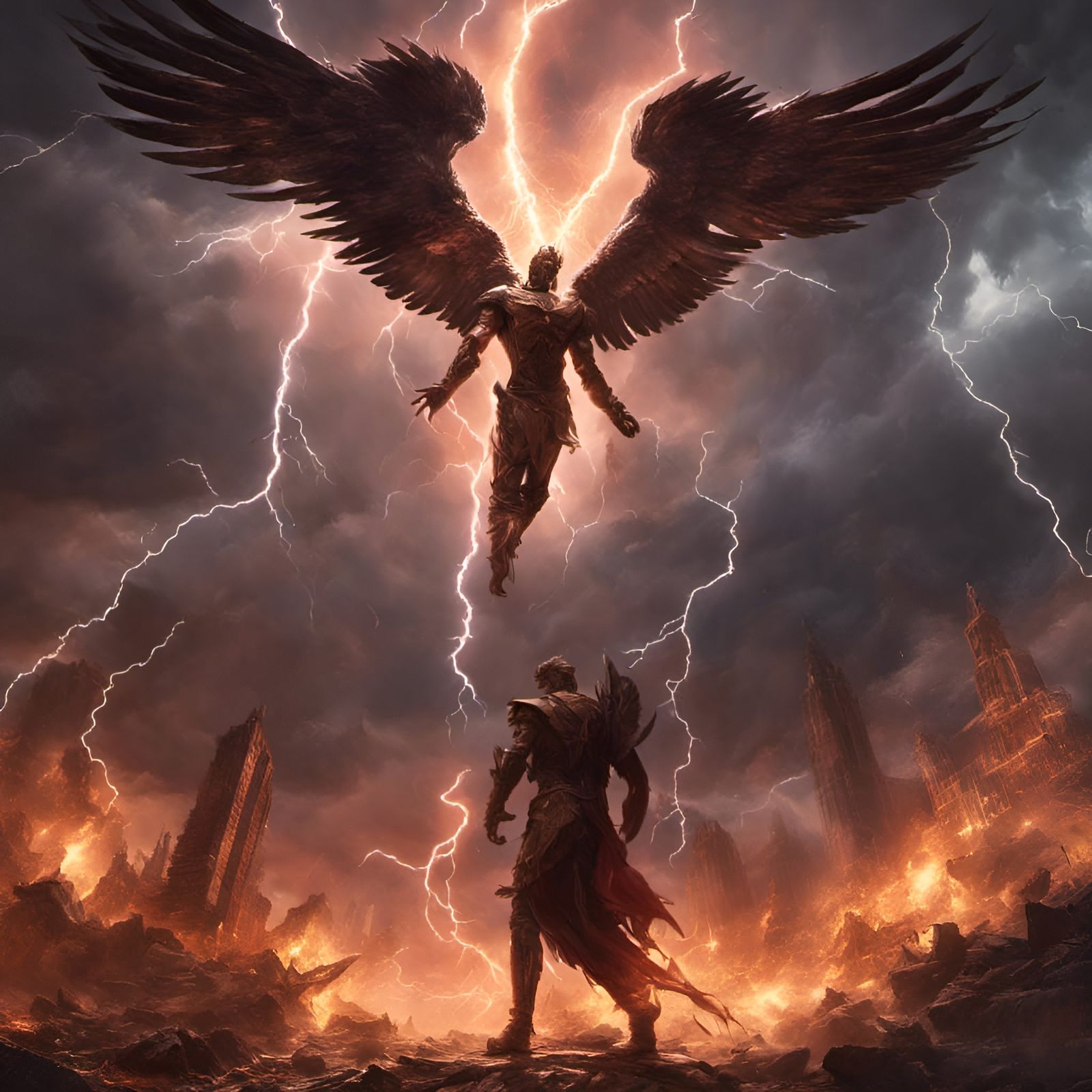 Archangel Versus Lucifer: Apocalyptic Dark Fantasy Art
