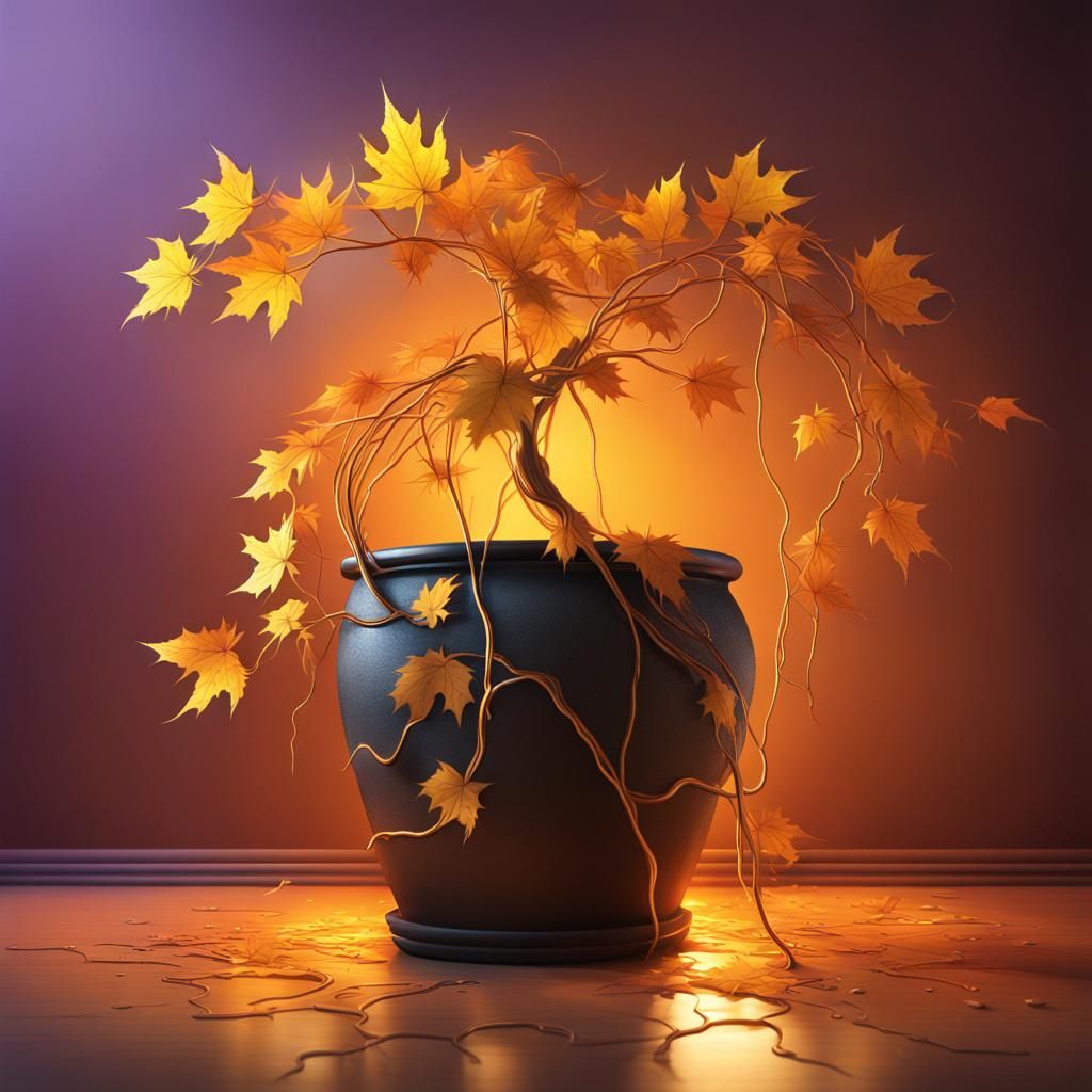 Glowing Golden Maple Vine in Flower Pot