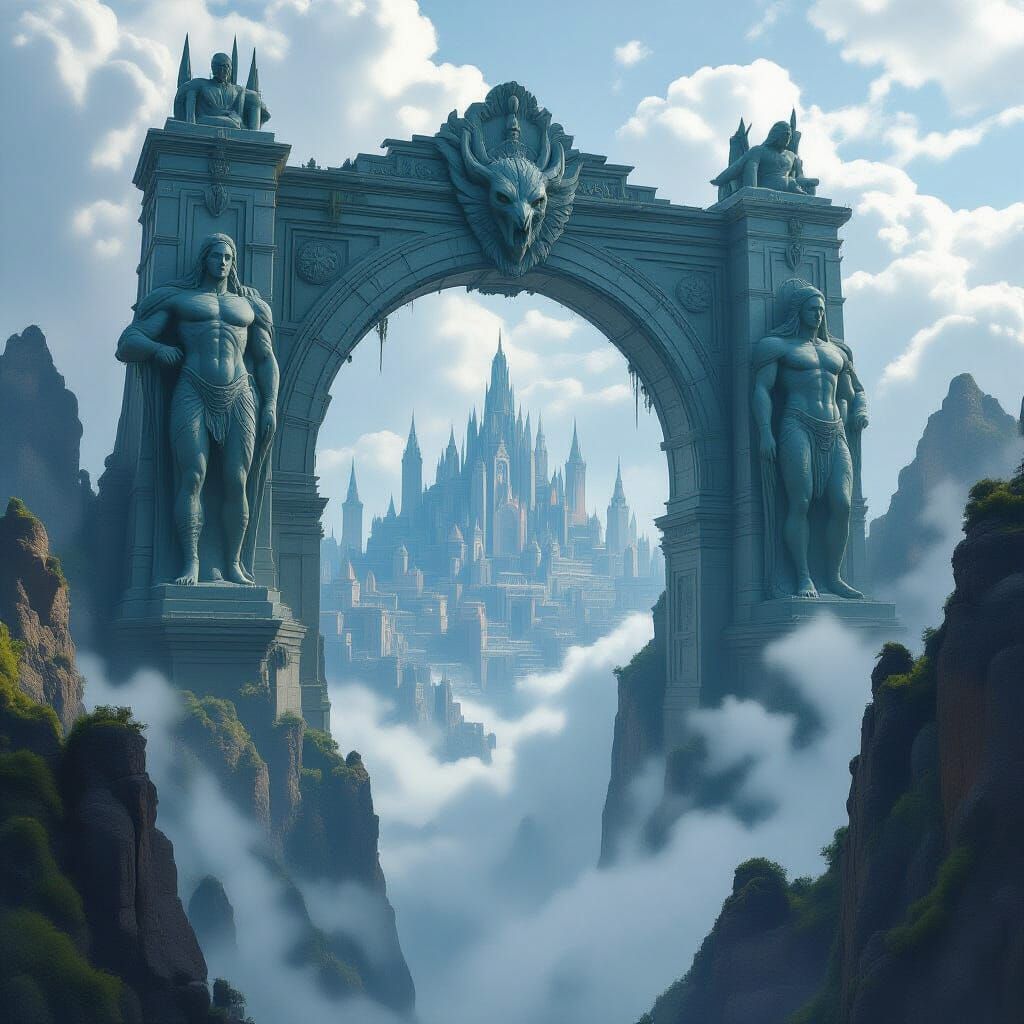 Epic Fantasy Bridge to Ornate City, Hyperrealism