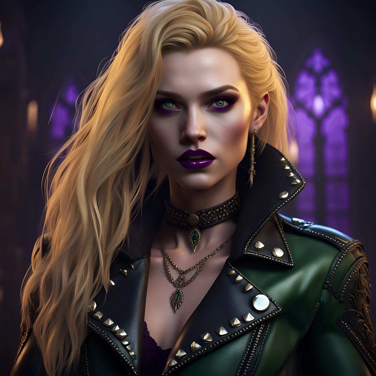 Vampire Portrait with Golden Hair in Detailed Matte Painting