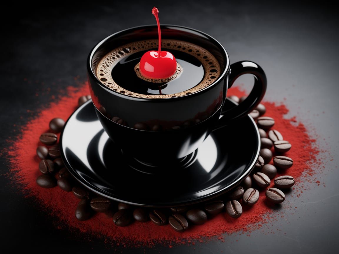 Coffee Mug with Cherry in Photorealistic Style