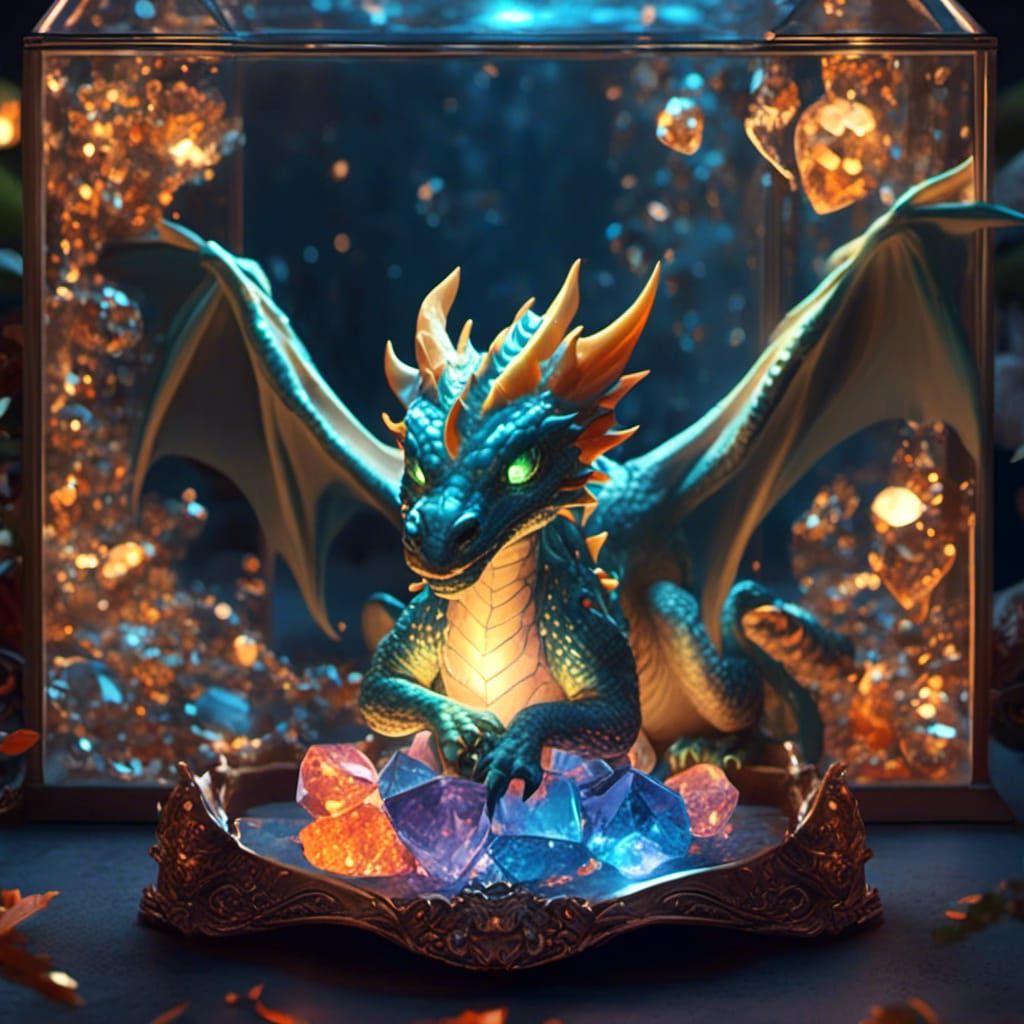 Miniature RPG Dragon in Jeweled Glass Box