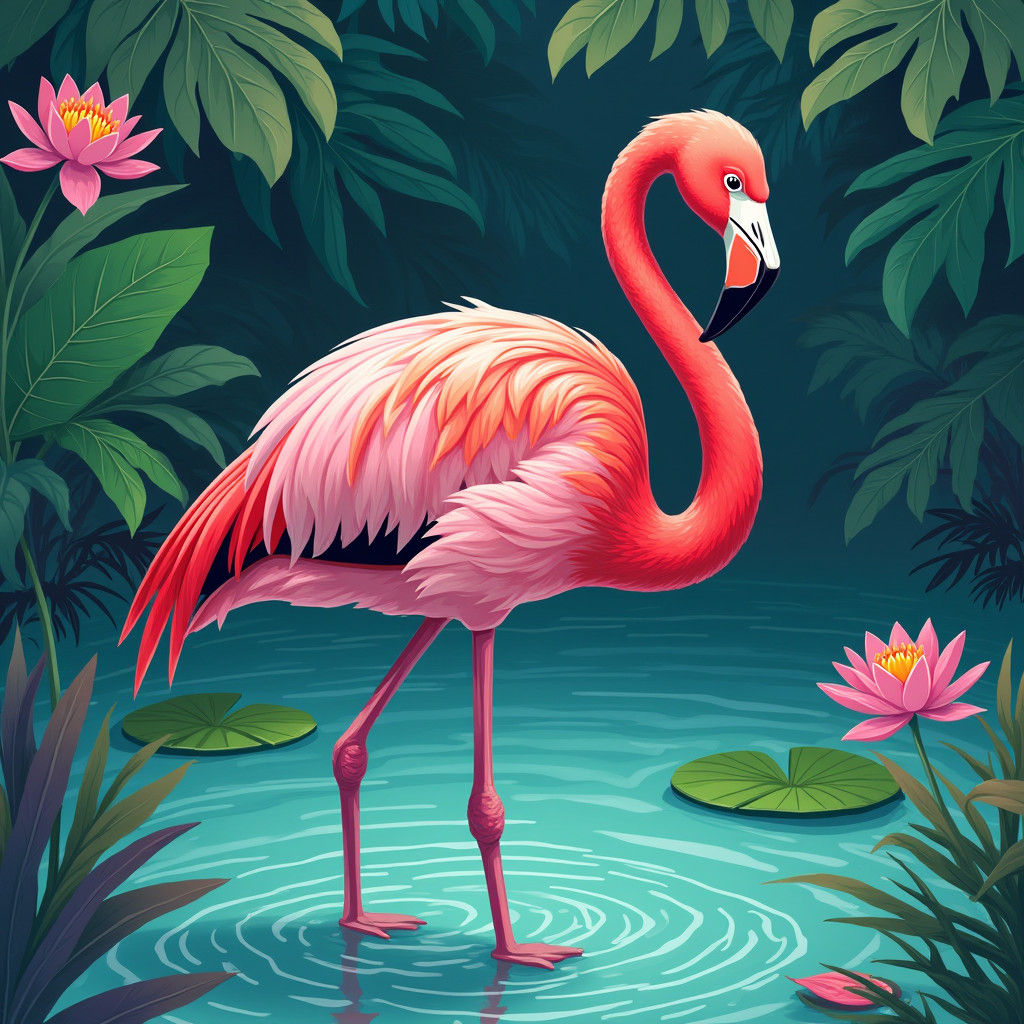 Rose-Hued Flamingo in a Futuristic Illustration