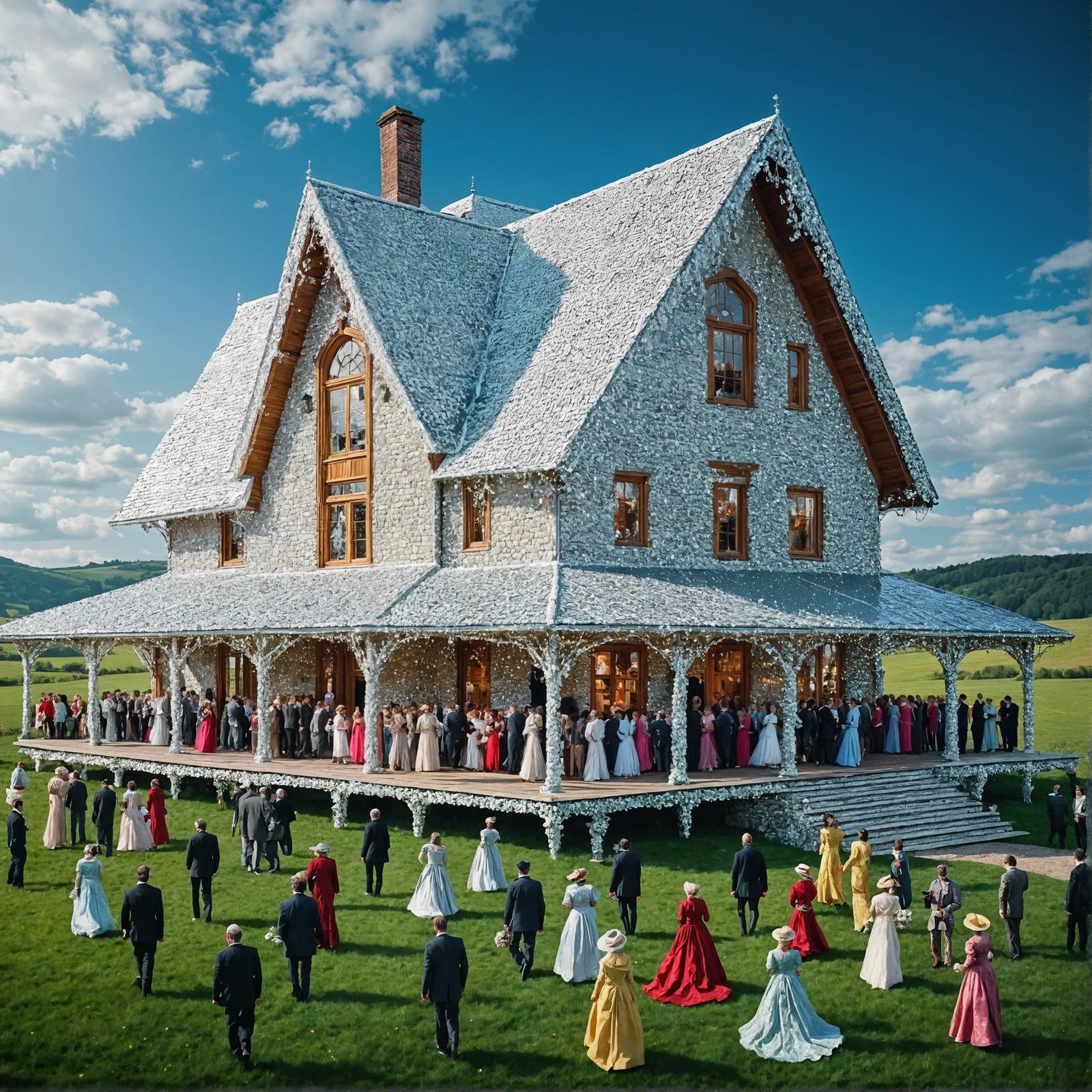 Diamond Farmhouse Gathering Under a Blue Sky