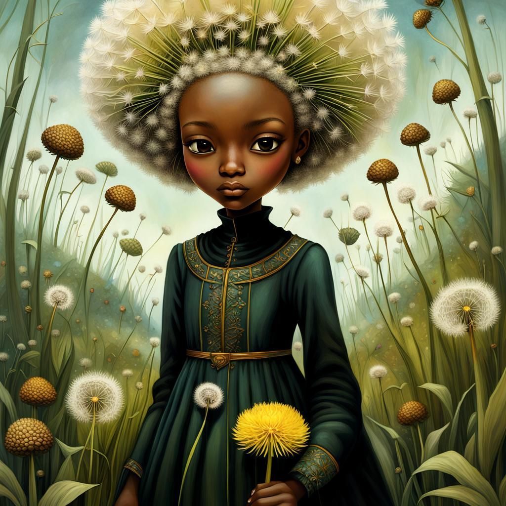 Miniature Girl's Journey Through Surreal Wild Garden