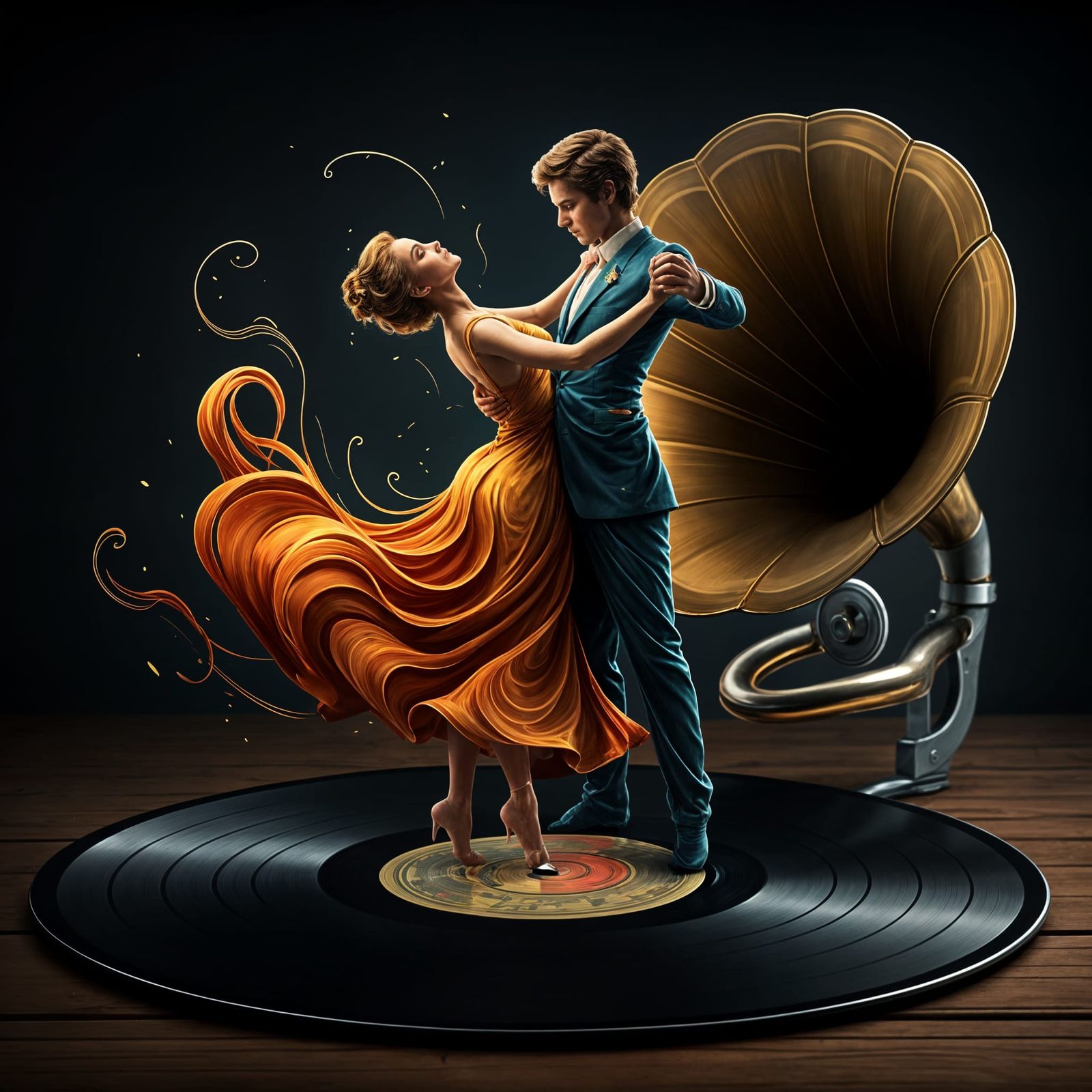 Waltzing Figures on a Vinyl Record