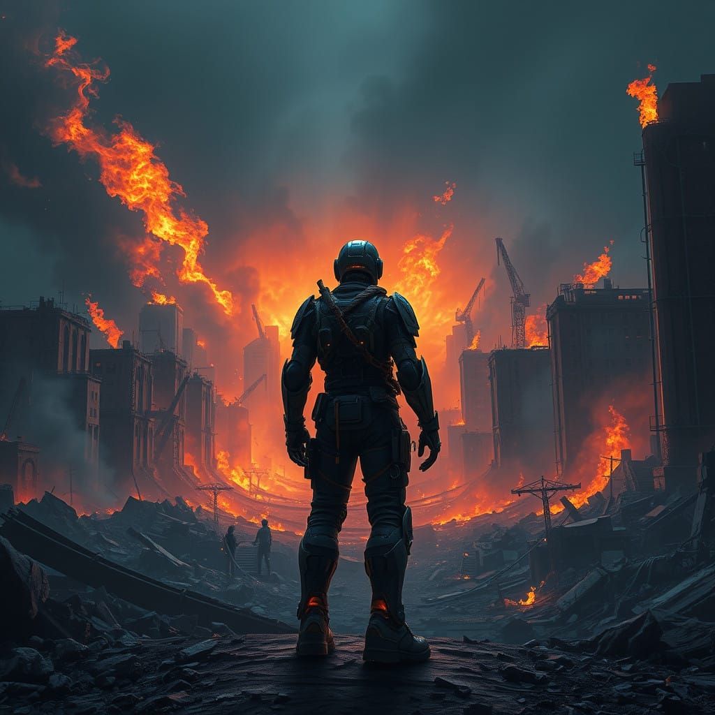 Cyberpunk Hero Stands Against Post-Apocalyptic Inferno in Ne...