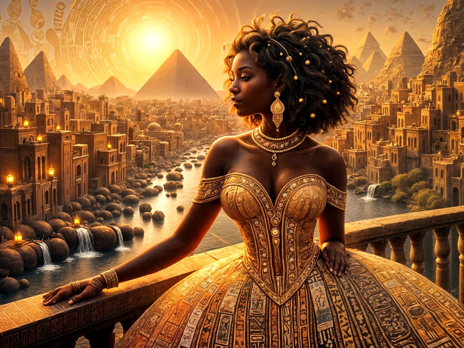 Nubian Princess Overlooking Egyptian City