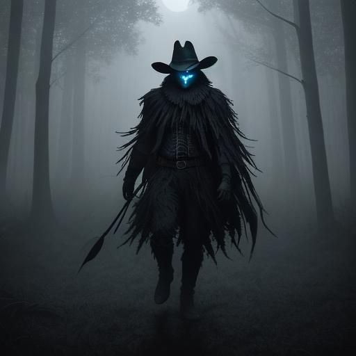 Eerie Scarecrow Defends Cornfield in Gothic Moonlight