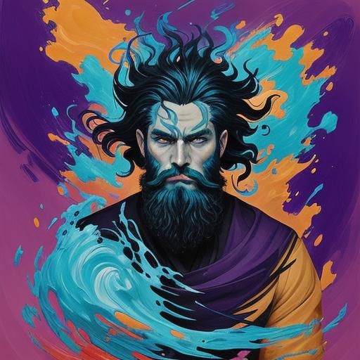 Sumerian Water God in Fauvist Surrealism