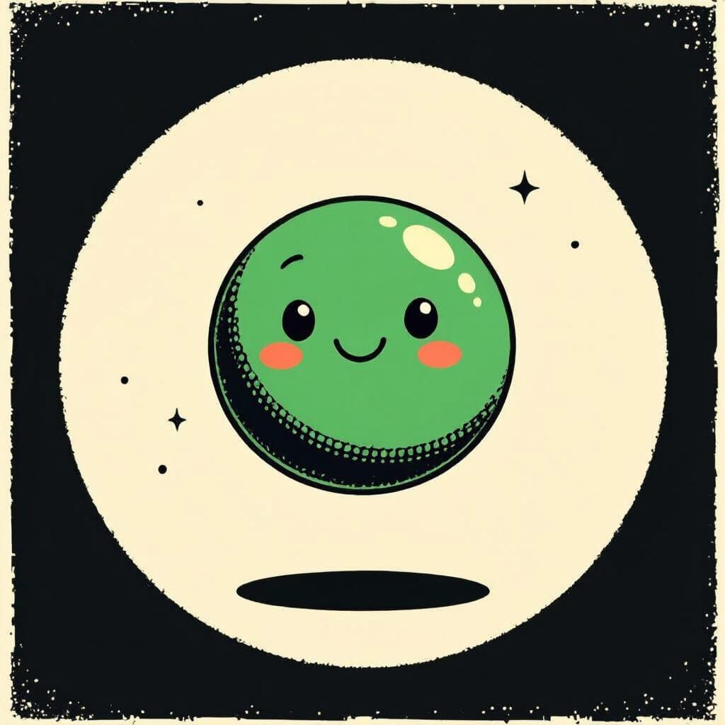 Cute Green Ball Logo in Retro Illustration Style