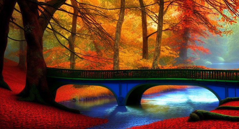 Autumn Forest Bridge with Vibrant Colors