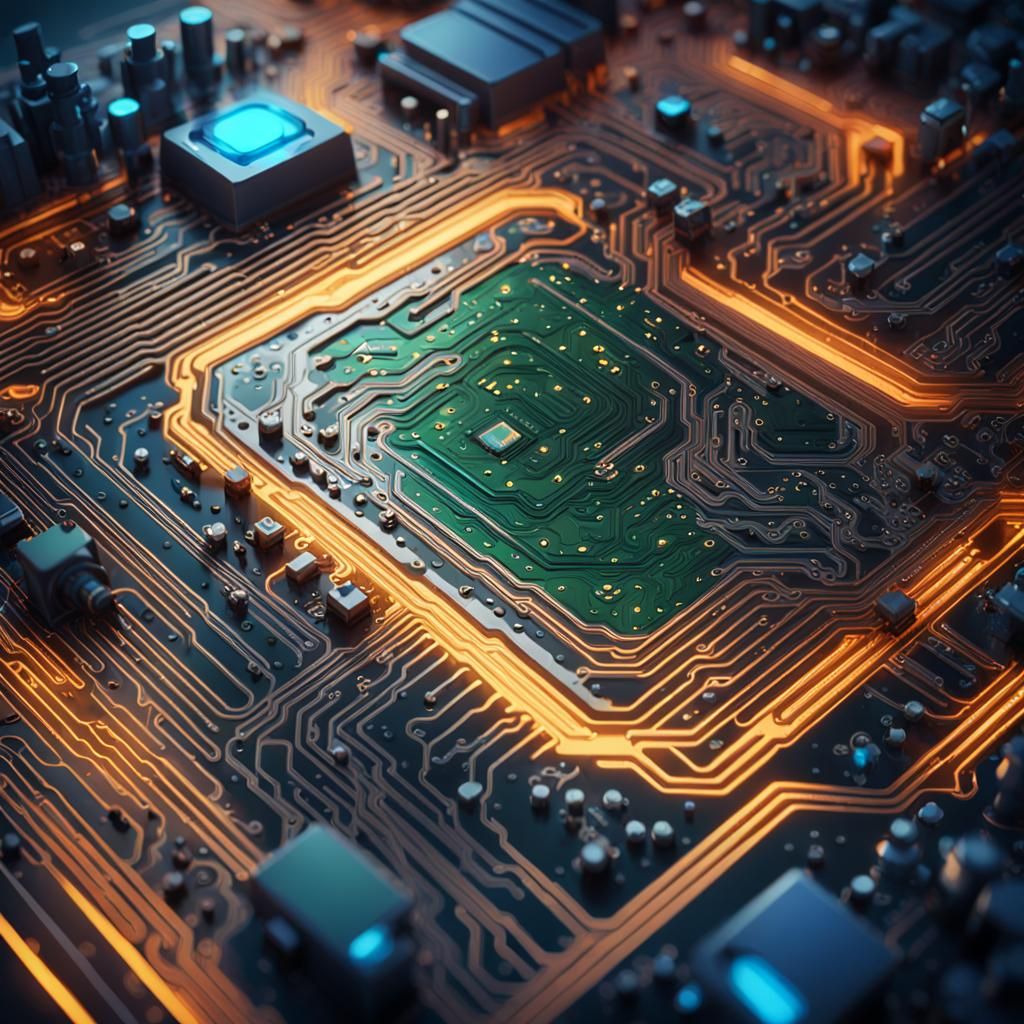Detailed Close-Up of Circuit Board: Fantasy Concept Art