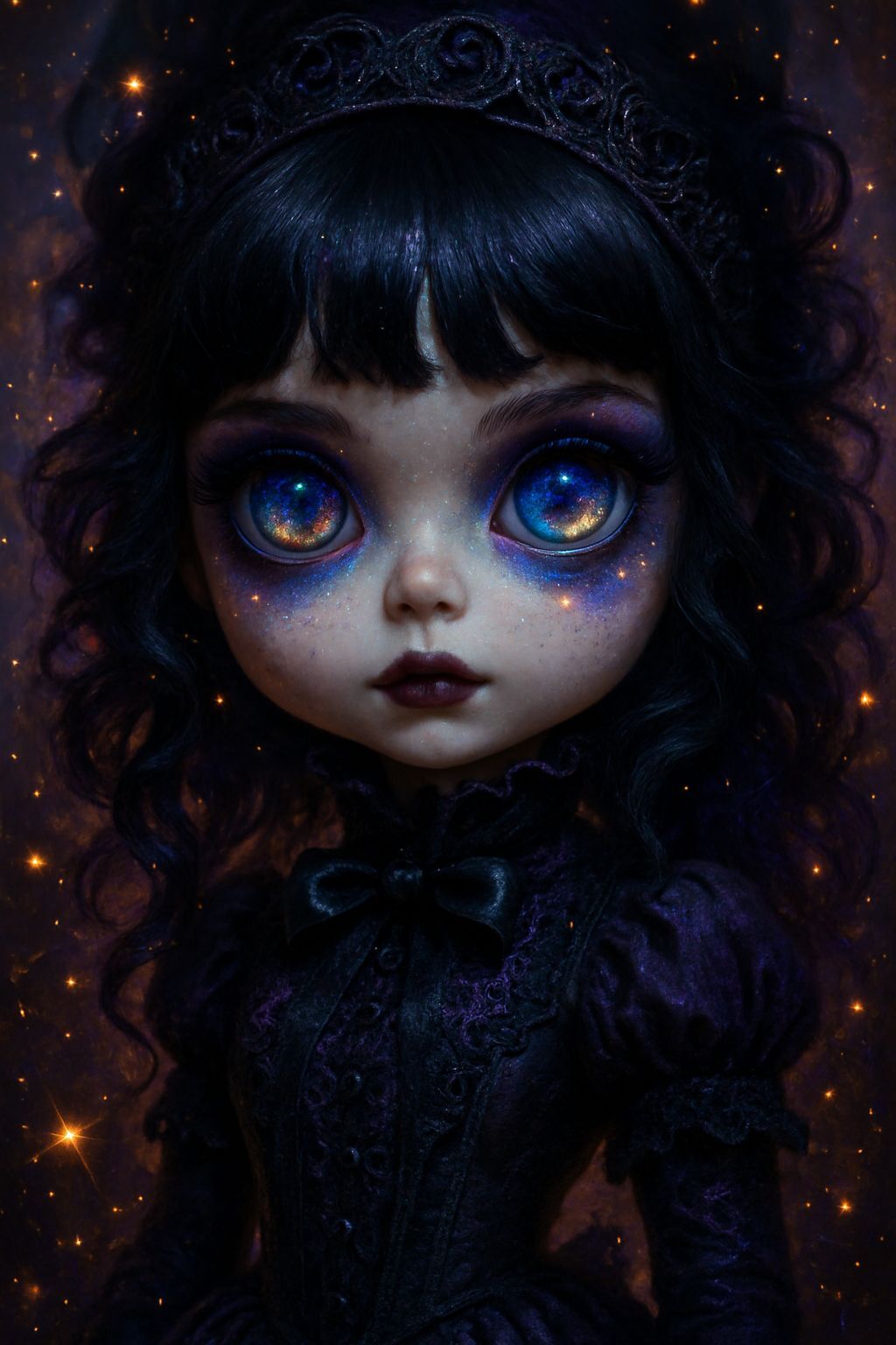 Goth Blythe Doll Face with Glowing Eyes