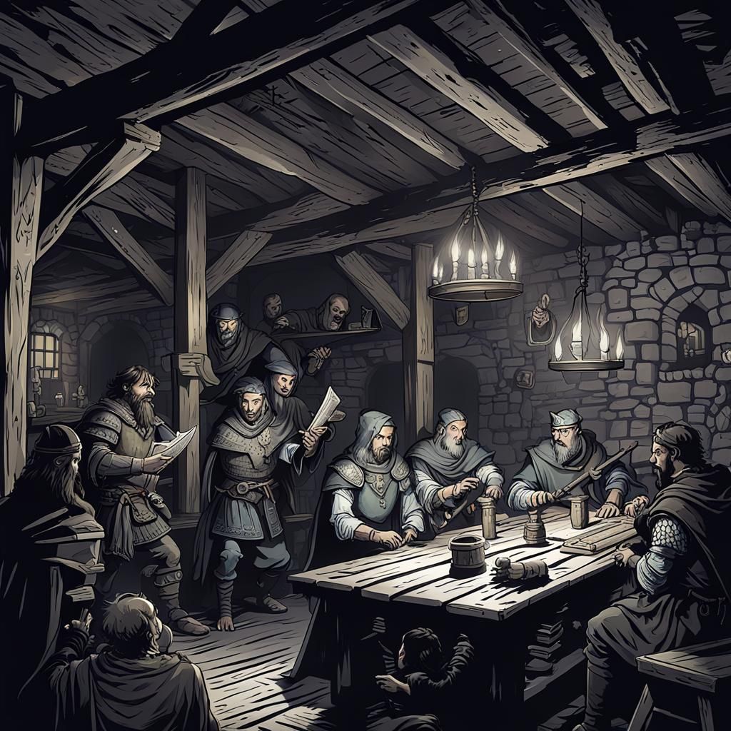 D&D Party Plays D&D in Medieval Tavern