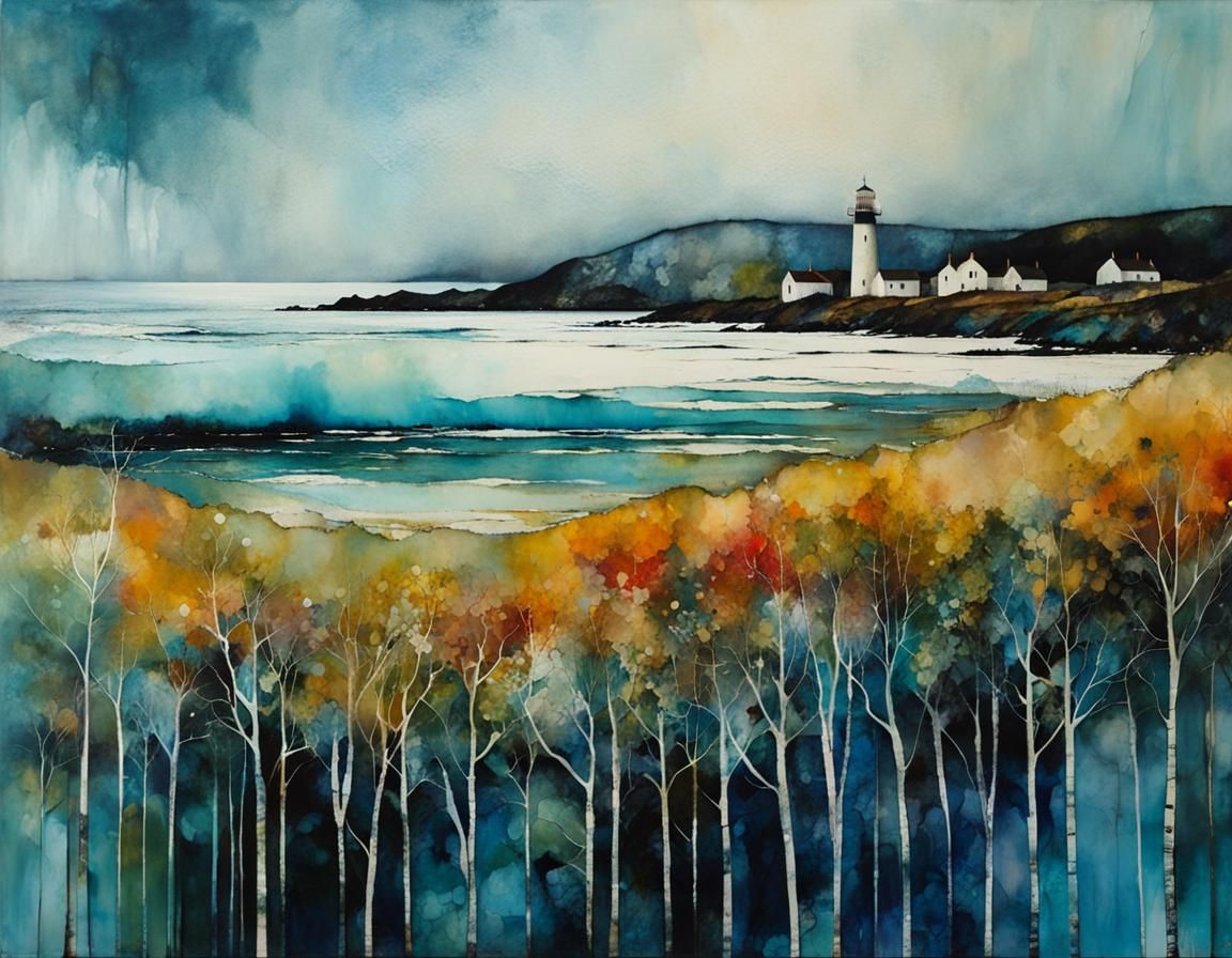 Surreal Seascape in Alcohol Ink Style