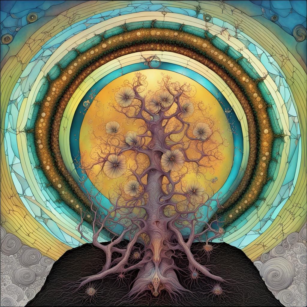 Mystical Mountain Landscape with Celtic and Fractal Elements