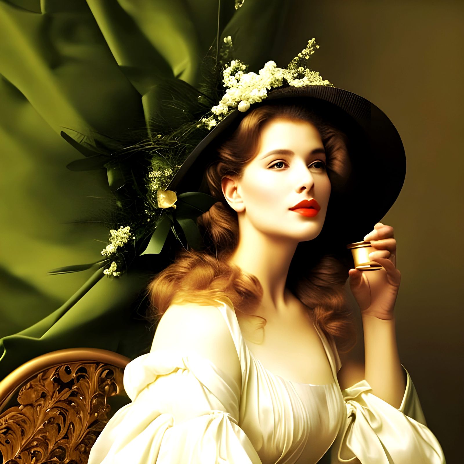 Beautiful Woman in Cafe: Photorealistic Portrait