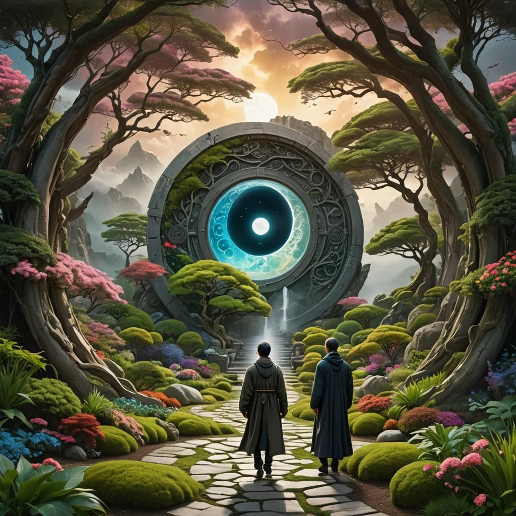 Surreal Stargate Dreamscape with Ethereal Garden