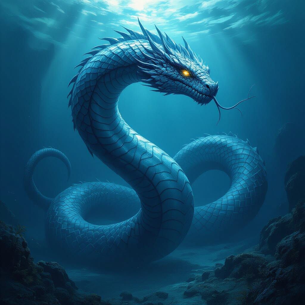 Colossal Silver-Blue Serpent in Deep Color
