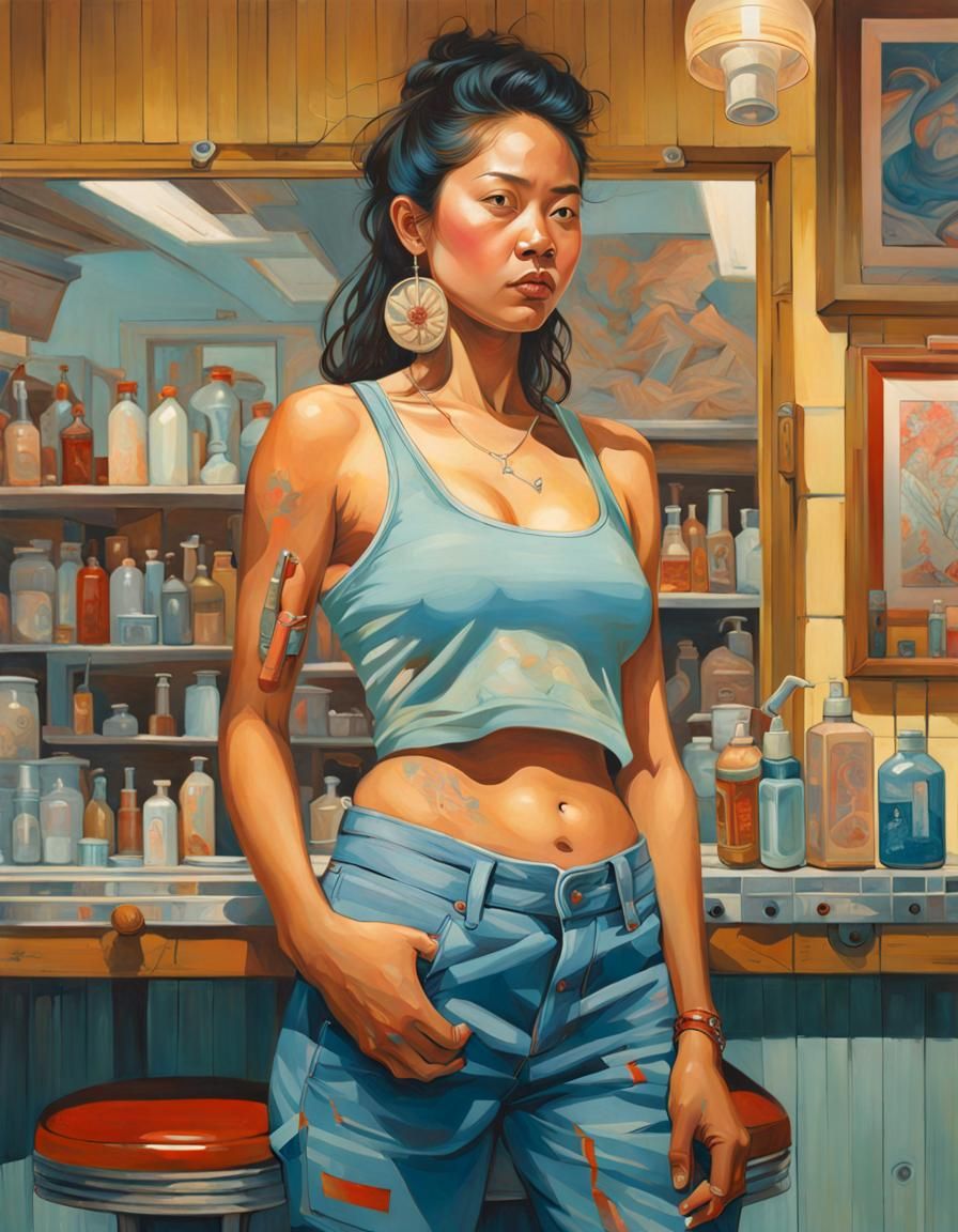 Navajo Woman Portrait in Surrealist Style