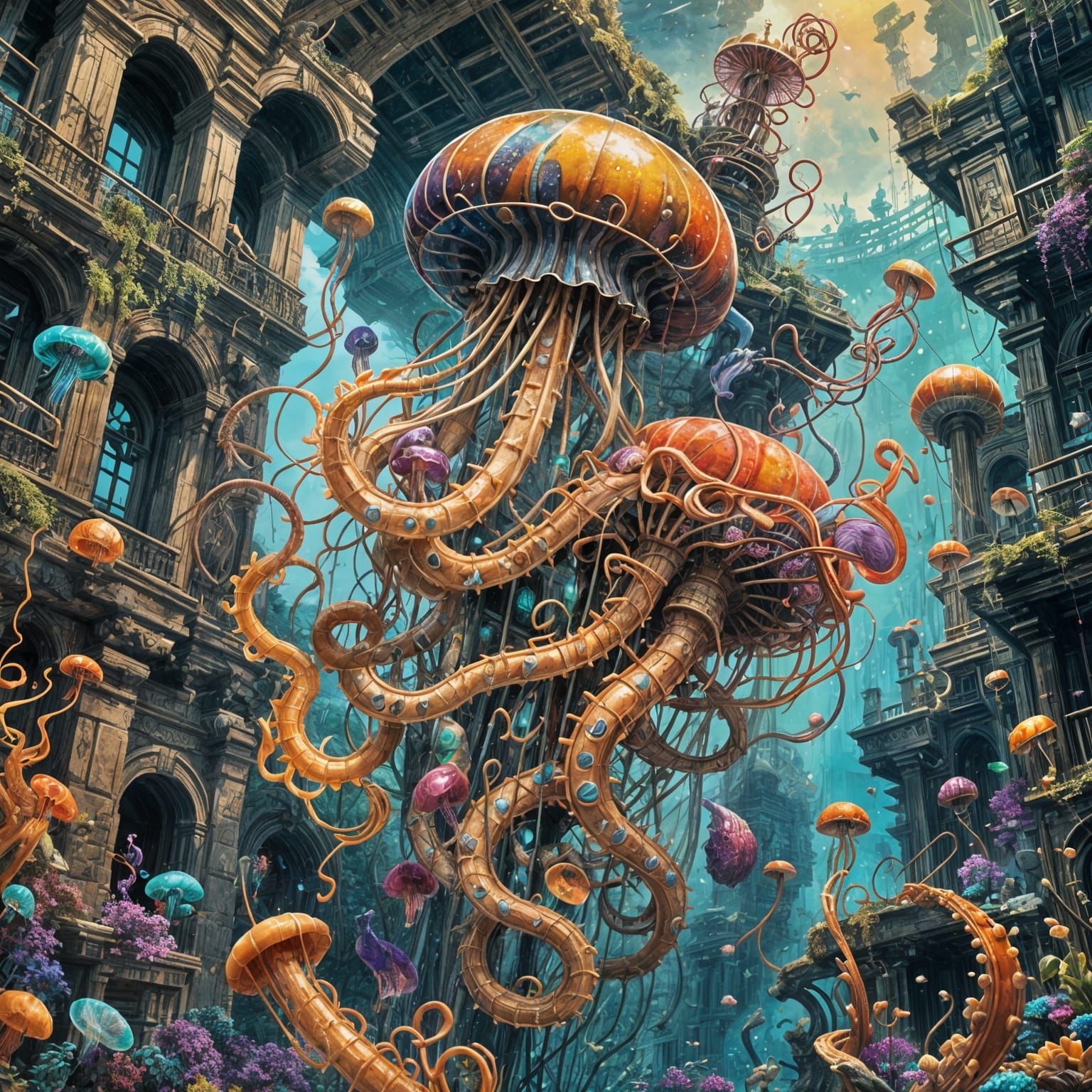 Jellyfish Jazz Musician in Graffiti Art Style