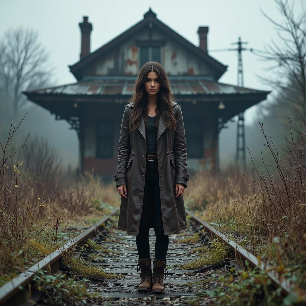 Eerie Railway Station Scene in Mystical Realism