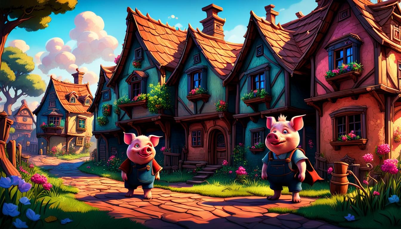 The Three Little Pigs: Storybook Illustration