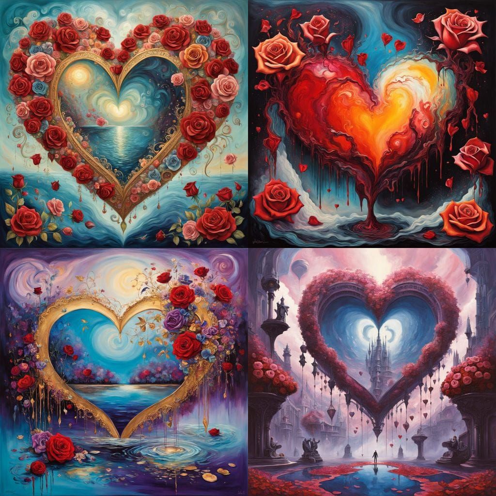 Surreal Valentine's Day Landscape with Melting Roses