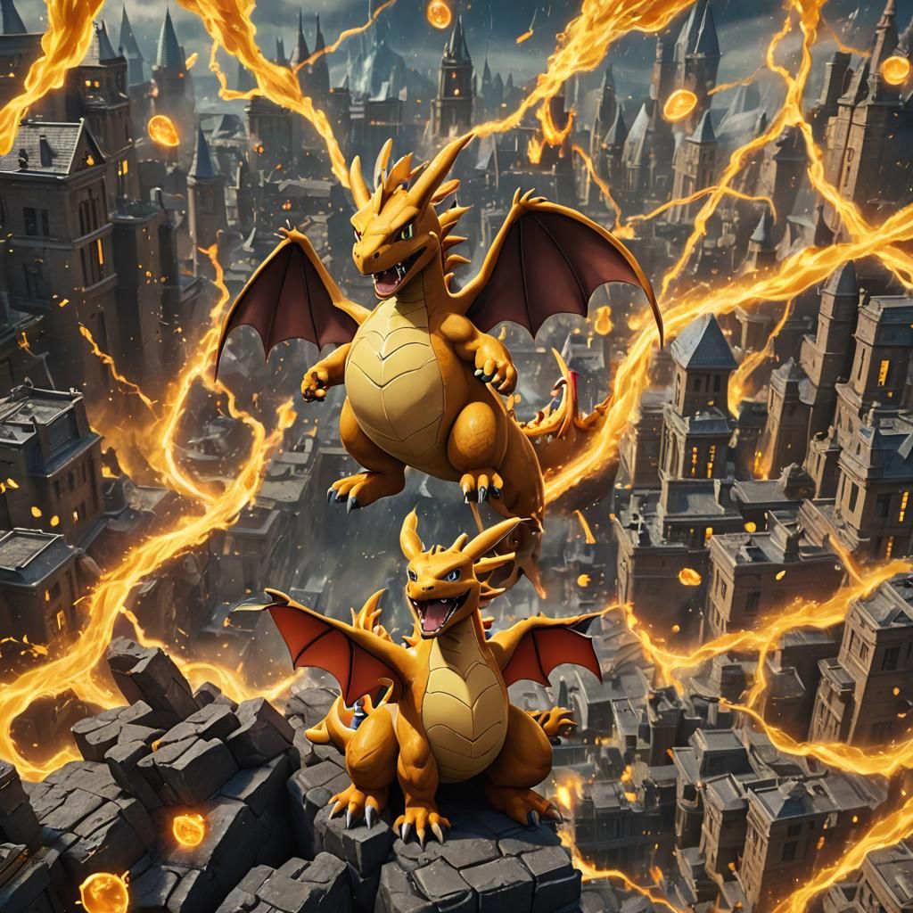 Charizard Amidst Thunder and Lightning, Detailed Matte Paint...