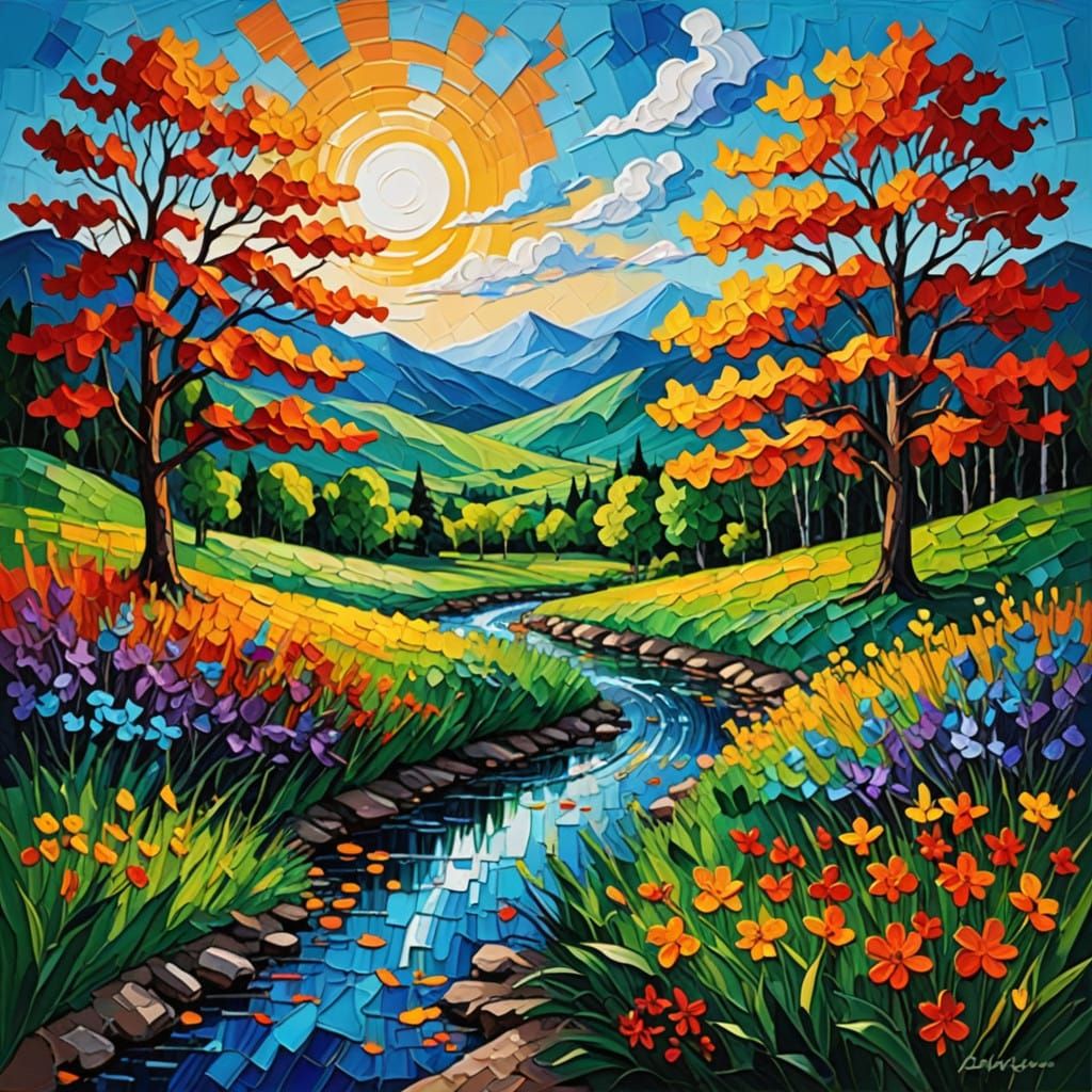 Vibrant Impasto Landscape in Vast Color Palette