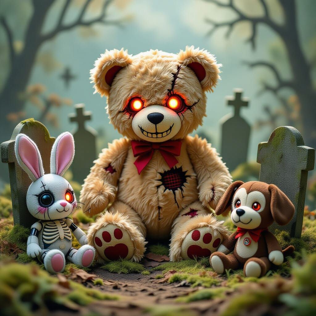 Haunted Stuffed Animal Graveyard with Corrupted Plush Toys
