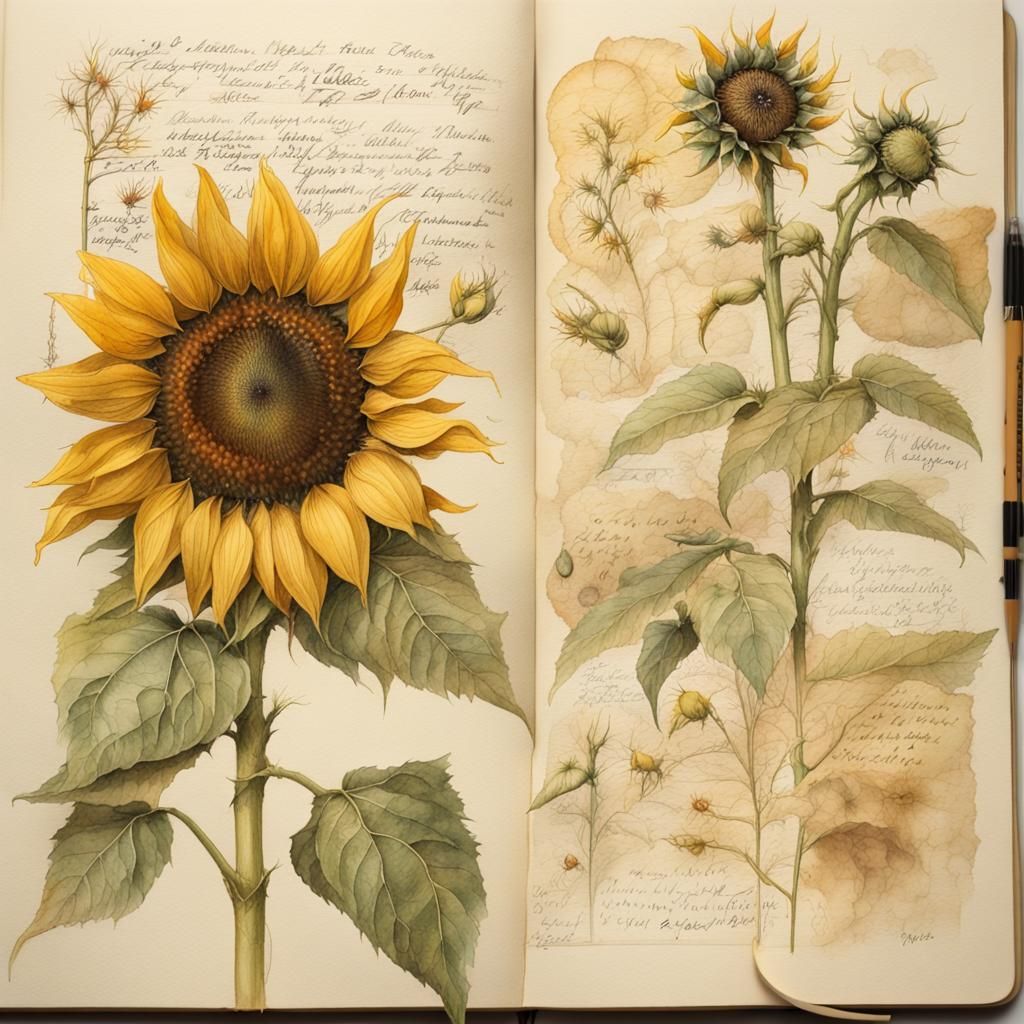 Victorian Sunflower: Botanical Illustration in Watercolor
