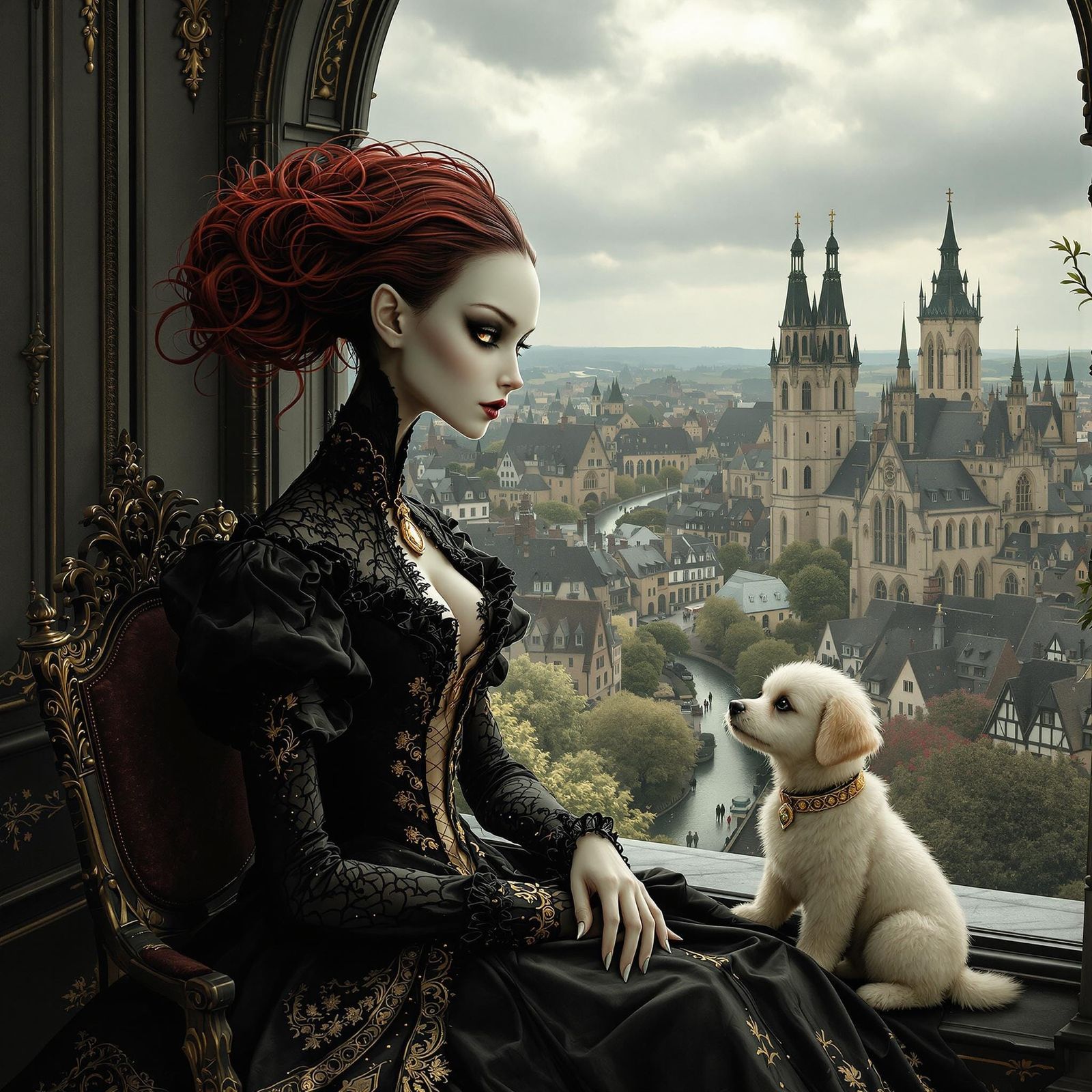 Ethereal Victorian Goddess in Opulent, Dreamlike Landscape