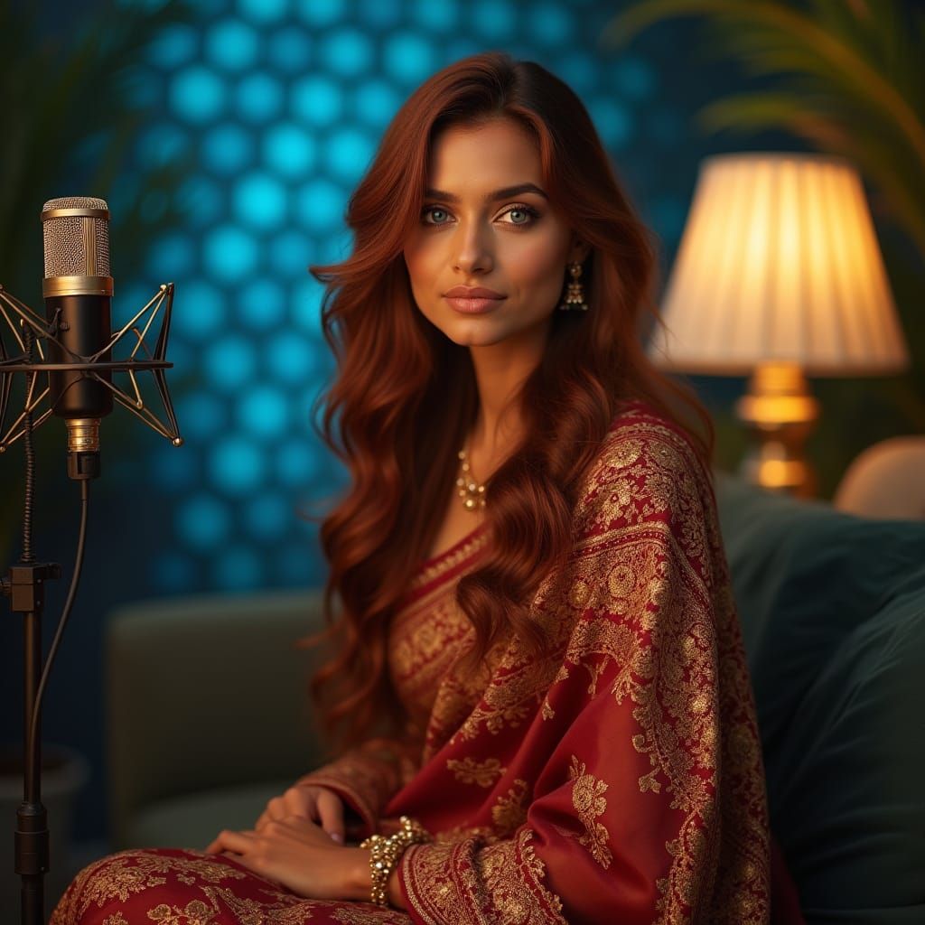 Indian Woman with Blue Eyes in Art Nouveau Style